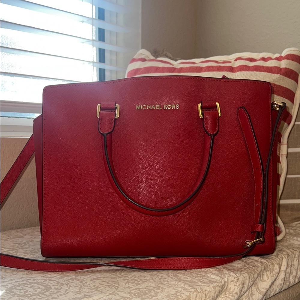 Michael Kors Red Selma Satchel Bag - Picture 2 of 5
